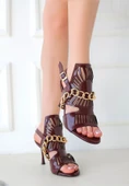 Pabucmarketi Bordo Rugan Topuklu Kadın Sandalet - 2