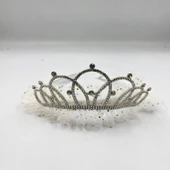 Prenses Tüllü Taşlı Taç Beyaz thumbnail 2