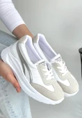 Pabucmarketi Beyaz Suni Deri Gri Detaylı Kadın Spor Ayakkabı thumbnail 1