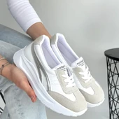 Pabucmarketi Beyaz Suni Deri Gri Detaylı Kadın Spor Ayakkabı thumbnail 4