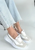Pabucmarketi Beyaz Suni Deri Gri Detaylı Kadın Spor Ayakkabı thumbnail 3