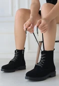 Pabucmarketi Siyah Süet Bağcıklı Kadın Bot thumbnail 2