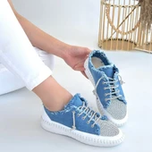 Pabucmarketi Mavi Kot Bağcıklı Kadın Spor Ayakkabı thumbnail 4