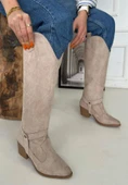 Pabucmarketi Nut Nude Süet Tak Çıkar Kadın Topuklu Bot Ve Çizme thumbnail 3