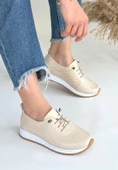 Pabucmarketi Bej Suni Deri Bağcıklı Kadın Spor Ayakkabı thumbnail 2