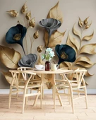 3D Vintage Soft Lacivert Çicek Duvar Kağıdı Baskı thumbnail 5