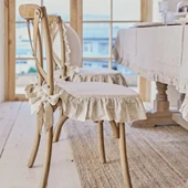 4 Adet İskandinav Stil Naturel Buldan Keten Fırfırlı Bağcıklı Sandalye Minderi - 1