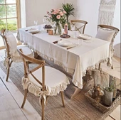 4 Adet İskandinav Stil Naturel Buldan Keten Fırfırlı Bağcıklı Sandalye Minderi - 4