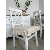 4 Adet İskandinav Stil Naturel Buldan Keten Fırfırlı Bağcıklı Sandalye Minderi - 3