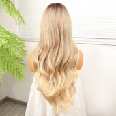 Kumral Platin Ombreli Fiber Sentetik Hafif Dalgalı Tül Peruk thumbnail 4