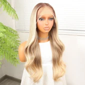 Kumral Platin Ombreli Fiber Sentetik Hafif Dalgalı Tül Peruk thumbnail 2