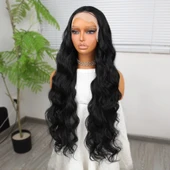 Siyah Ekstra Uzun Fiber Sentetik Dalgalı Tül Peruk thumbnail 3