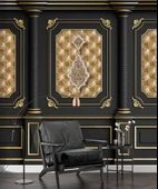 3D Siyah Sütun Altın Panel Duvar Kağıdı Baskı - 6