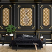 3D Siyah Sütun Altın Panel Duvar Kağıdı Baskı - 2