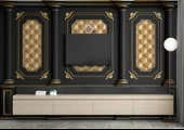 3D Siyah Sütun Altın Panel Duvar Kağıdı Baskı - 3