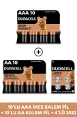 Duracell AAA Alkalin İnce Kalem Pil  AA Alkalin Kalem Pil 10lu Paket  2032 4lü Düğme Pil - 1