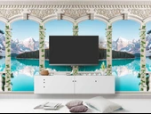 Sarmaşık Sütun, Göl ve Dağ Manzara Duvar Kağıdı Baskı - 3