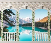 Sarmaşık Sütun, Göl ve Dağ Manzara Duvar Kağıdı Baskı - 7