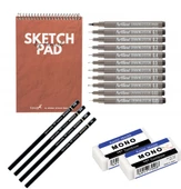 Lüks A4 Eskiz Başlangıç Seti - İstanbul Kırmızısı (Tombow Mono Rs 4'lü + Mono Silgi 2'li + Fanart Sketch Pad A4 İstanbul Kırmızısı + Artline Drawing 11'li) - 1