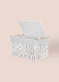 The Mia Cesta Hasır Organizer Sepet Beyaz 52x30x32 cm - 9