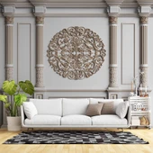 3D Beyaz Sütun Kahverengi Panel Duvar Kağıdı Baskı - 1