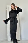 Siyah Eteği Saçaklı Elbise - 2