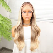 Kumral Platin Ombreli Fiber Sentetik Hafif Dalgalı Tül Peruk thumbnail 1