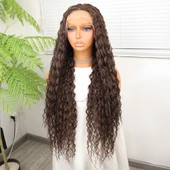 Afro Dalga Kumral Fiber Sentetik Tül Peruk thumbnail 3