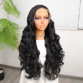 Gür Yoğun Su Dalgalı Siyah Fiber Sentetik Uzun Tül Peruk thumbnail 2