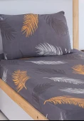 Upstyle Pes Lastikli Çarşaf Seti Tek Kişilik Olivia Altın-Gri thumbnail 3