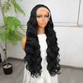 Siyah Ekstra Uzun Fiber Sentetik Dalgalı Tül Peruk thumbnail 2