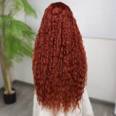 Afro Dalga Koyu Bakır Fiber Sentetik T Tül Peruk thumbnail 4