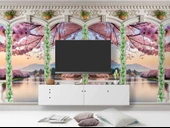 Pembe Ağaç ve Nehir Sutun Duvar Kağıdı Baskı - 3