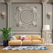 3D Beyaz Sütun Gri Panel Altın Görünümlü Çerçeve Duvar Kağıdı Baskı - 1