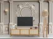 3D Beyaz Sütun Gri Panel Altın Görünümlü Çerçeve Duvar Kağıdı Baskı - 3