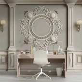 3D Beyaz Sütun Gri Panel Altın Görünümlü Çerçeve Duvar Kağıdı Baskı - 4