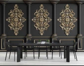 3D Siyah Sütun Altın Motif Duvar Kağıdı Baskı - 4