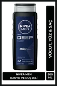NIVEA MEN Erkek Deep Dimension Banyo ve Duş Jeli 500ml, 3ü 1 Arada Komple Bakım, Vücut Saç Yüz thumbnail 1