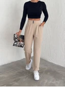 örme krep pantolon çift düğmeli - 2