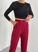örme krep pantolon çift düğmeli - 4