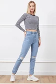 Yüksek bel yırtmaçlı mom jean pantolon - 5