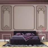 3D Mor Panel Altın Motif Duvar Kağıdı Baskı thumbnail 2