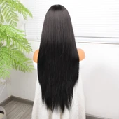 Siyah Düz Uzun Tül Peruk thumbnail 2