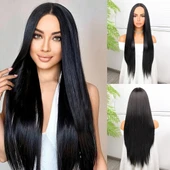 Siyah Düz Uzun Tül Peruk thumbnail 6