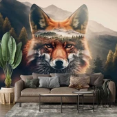 Orman ve Dağ Kurt Manzaralı Duvar Kağıdı Baskı thumbnail 1