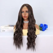 Koyu Kumral Dalgalı Uzun Tül Peruk thumbnail 3