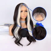 Koyu Kumral Perçemler Beyaz Platin Tül Peruk thumbnail 4