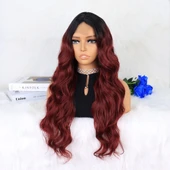 Siyah Koyu Kızıl Ombreli Dalgalı Tül Peruk thumbnail 3