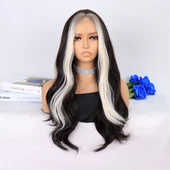 Koyu Kumral Perçemler Beyaz Platin Tül Peruk thumbnail 1