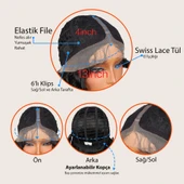 Afro Dalga Koyu Kızıl Fiber Sentetik T Tül Peruk - 5